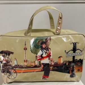 Beige Shanghai Print Tote Bag with Handle
